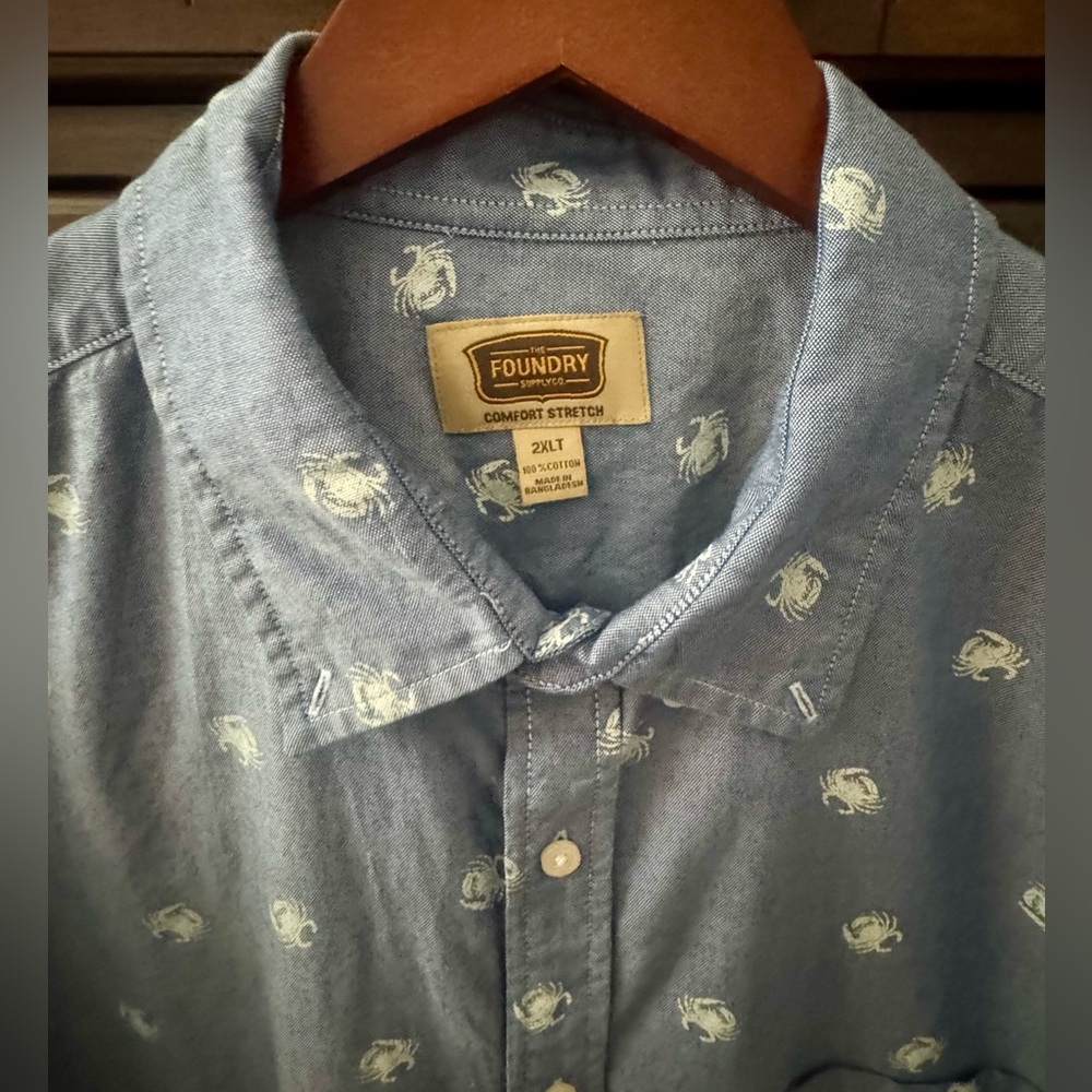 Foundry Supply Co Big/Tall Men’s Short Sleeve Button Shirt - Chambray - Size XXL